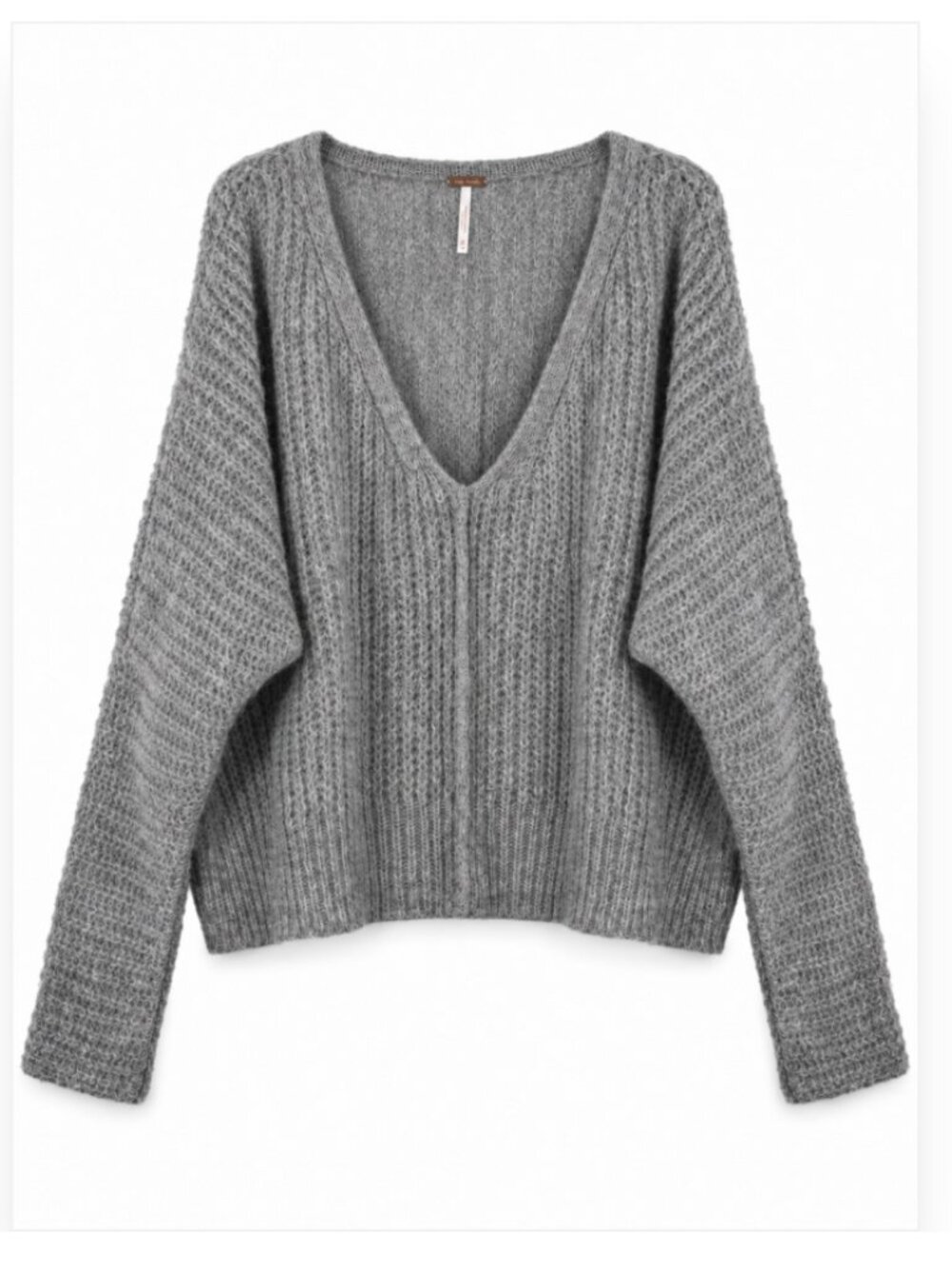 Free People Moonbeam Sweater M Gray Alpaca Blend Oversized V Neck Dolman Sleeves